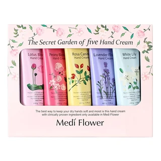 MediFlower 秘密花園護手霜禮盒 Set 5條, 蓮花 薰衣草 牡丹 白百合 薔薇, 韓國原裝進口, 1組