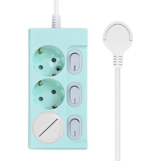 One Stop 零間隙 超薄 扁平 彩色 獨立開關 延長線 3孔 16A + 安全蓋組, 50cm, 1套, 粉彩薄荷