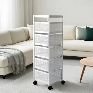 탐사 이동식 회전형 수납 트롤리, 화이트, 5단