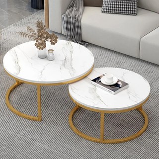 E家工廠 岩板茶几 70x70x45cm 現代風格, 金色 + 白色