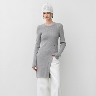 아틀리에나인 여성용 언발 리브드 슬림 긴팔 면 니트 T-7032