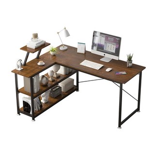 E家工廠215- L型工作桌 120 x 80 x 73cm 附帶多層置物架 學生辦公桌, 虎皮纹色, 1個