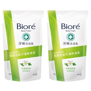 Biore 蜜妮 台灣公司貨 淨嫩沐浴乳 純淨茉莉香 抗菌溫和型 補充包, 700g, 2包