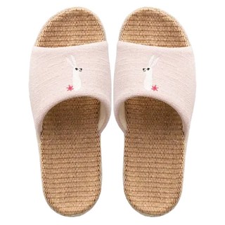 Axis 艾克思 大人女款 小兔亞麻透氣輕巧防滑親子室內拖鞋, 藕粉色, 歐規鞋碼37~38, 1雙