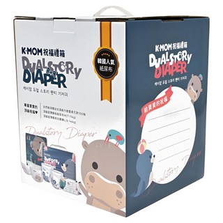 MOTHER-K DUALSTORY DIAPER 祝福禮箱, 可愛外箱尿布收納箱, 三款超人氣內容物, 祝福, 頂級超薄瞬吸紙尿布 M 7-11kg x1 + 頂級超薄瞬吸玩睡褲 L 9-14kg x 1, 1盒