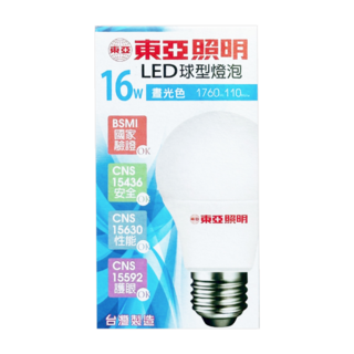 TOA 東亞照明 全電壓LED球泡燈 台灣製 16W E27 5700K, 1個, 晝光色