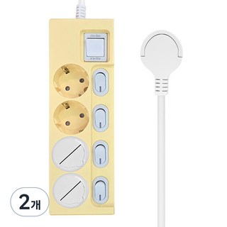 원스탑 제로갭 슬림 납작 컬러 개별 스위치 16A 멀티탭 4구 + 안전커버 2p 세트, 3m, 버터엘로우, 2개