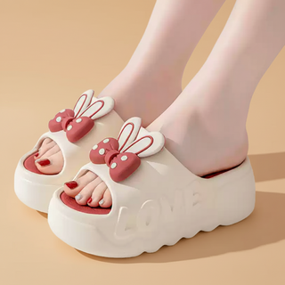 女性 LOVE 兔子蝴蝶結厚底拖鞋