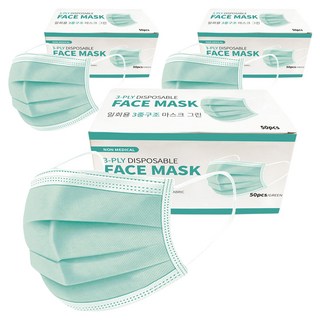 마메 3중구조 일회용 마스크, 50개입, 3개, 그린