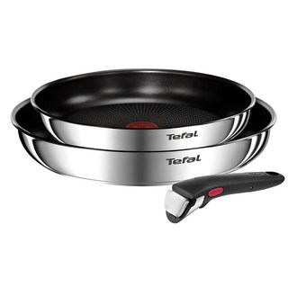 Tefal 特福 IH電磁爐適用不鏽鋼鍋具3件組, 銀色, 平底鍋 22cm+平底鍋 26cm+可拆式手柄, 1組