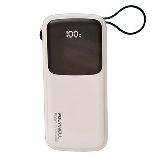 POLYWELL 寶利威爾 自帶雙線快充行動電源20000mAh USB-A Type-C Lightning, FP-PD20000, 白色