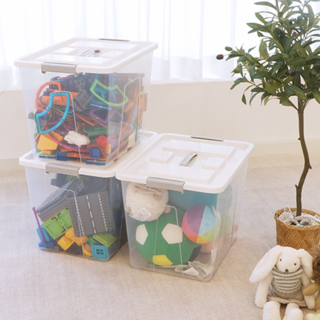 엠비코 들고잠궈 적층식 리빙박스, 투명, 3개