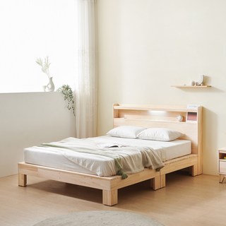 하모벨 밀라 편백나무 LED헤드 평상형 침대프레임 단품 방문설치, 내추럴