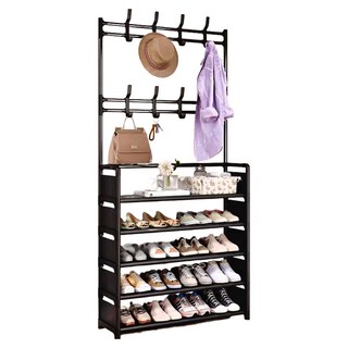 多功能鞋帽架 落地衣帽架, 80cm, 黑色, 5層