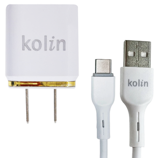 Kolin 歌林 快速充電套組 3.1A雙埠USB充電器 + 充電傳輸線 1m, 白色, 1組