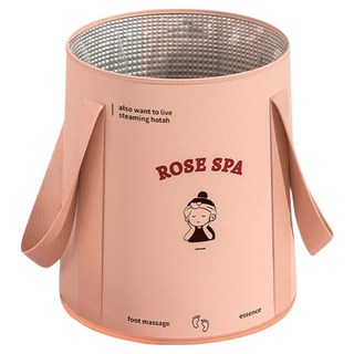 YUNMI 五層加厚保溫加蓋泡腳桶/旅行便攜泡腳袋/可折疊足浴桶/保溫水桶/足浴盆 附收納袋, 粉紅色, 1個