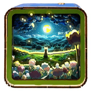 上手家居 3D拼圖夜燈手做材料包, 月色柔影 銀色 + 藍色