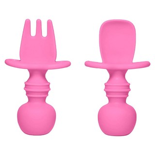 BUMKiNs 白金矽膠湯叉組 6個月以上寶寶適用, 湯匙 + 叉子, 紫紅色, 1組