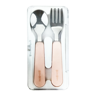 Dailylike Bonbon 兒童不鏽鋼餐具組, 湯匙+叉子, 蜜桃粉, 1組