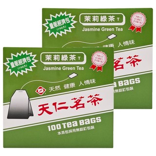 天仁 茉莉綠茶 1.5g 台灣傳統綠茶 清新茉莉花香 無釘茶包, 100包, 2盒