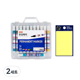 DONG-A 細款油性麥克筆 24色 + Tucobi 便利貼套組, 混合色(油性麥克筆), 黃色(便利貼), 2套