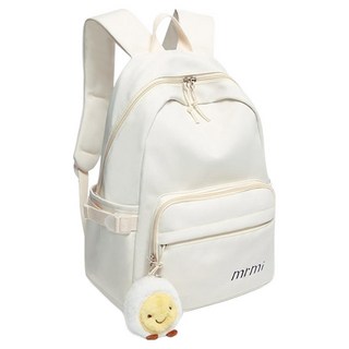 From Heaven 素色文字印花雙肩後背包 + 鑰匙圈吊飾 款式隨機, 象牙白