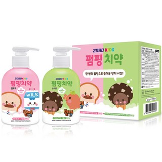 2080 兒童按壓式牙膏 柔和棉花糖香 + 香甜陽光麝香葡萄香, 1套, 220g