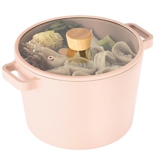 nEOFLam IH爐適用附蓋雙耳深湯鍋, 1個, 22cm, 迷你蜜桃粉