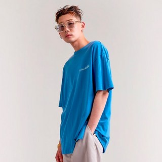 Ellen Ashi 20支棉 EAMOON 側邊開衩寬鬆版短袖T恤, 空軍藍