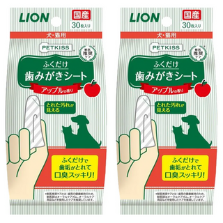 LION 獅王 PETKISS 齒垢清潔紙巾 犬貓用 蘋果香味 拋棄式, 30張, 2包