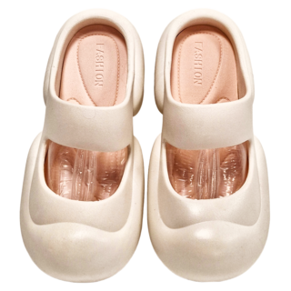 奶油泡芙增高厚底柔軟防滑涼拖鞋 EVA材質 白色, 40~41