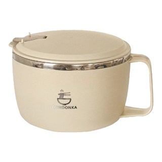 KOUJI叩吉好物 304不鏽鋼泡麵碗, 碗內304不鏽鋼, PP外殼, 瀝水孔設計, 蓋子可當手機支架, 奶油碗, 1個