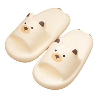 沐慕家居 浴室防滑熊掌拖, 米白色, 1雙