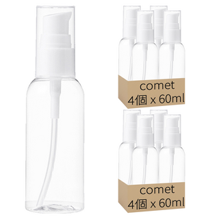 comet 按壓式分裝瓶 60ml 附標籤貼紙, 透明色, 8個