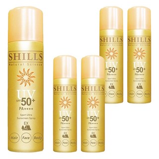 SHILLS舒兒絲涼感防曬噴霧罐裝-極限戶外金瓶 SPF50+高係數 全身防曬首選, 90g, 5件