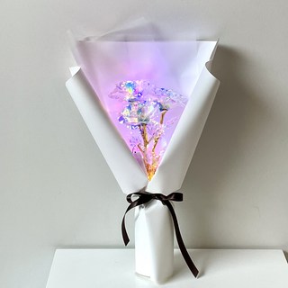 Midaun Flower 人造幻彩玫瑰LED迷你花束 三朵, 雪花白