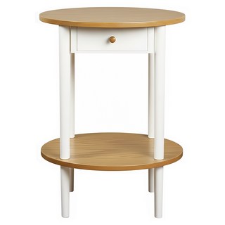 鄉村趣古木調圓形茶几邊桌 小巧造型 古樸把手 收納小物