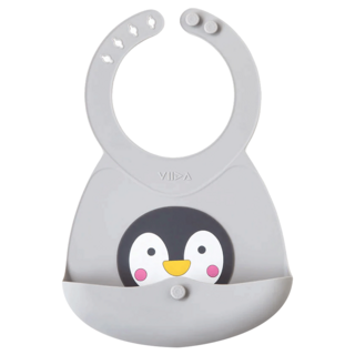 VIIDA Joy 便攜式矽膠圍兜, 艾凡企鵝 灰色, 1個, 1入