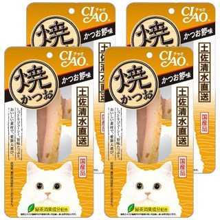 INABA CIAO 啾嚕 鰹魚燒魚柳條, 日本國產品 綠茶消臭成分配合 土佐清水港直送 無添加, 柴魚片, 30g, 4包