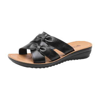 LIKEHOUSE 女款真皮頭層牛皮防滑室外拖鞋 LS23, 黑色, 1雙