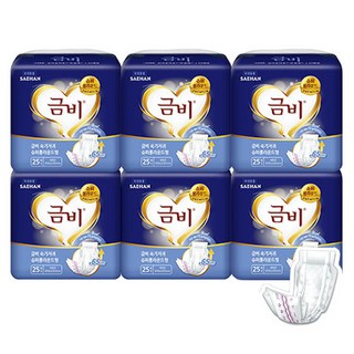 금비 남녀공용 슈퍼롱 라운드형 성인기저귀, 25개입, 6세트