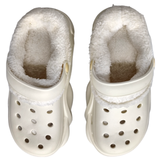 EVA 巧克力配飾柔軟毛絨可拆卸增高厚底拖鞋洞洞鞋, 35~36, 白色