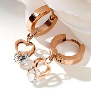 noid-b 女性醫療鋼鋯石愛心易扣式耳環 + 禮物包裝套組