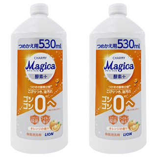 LION 獅王 CHARMY Magica 洗碗精 柑橘 530ml 酵素配方 快速清潔, 2瓶