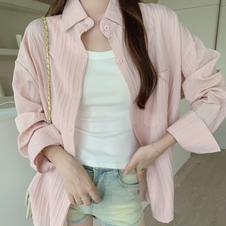 肌理感寬鬆透氣防曬襯衫, 肩寬52cm 胸寬58cm(胸圍需X2) 全長70cm 袖長54cm, 粉色