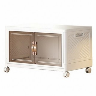 Tiger Pavilion 中號一層 虎閣收納櫃/家用折疊收納櫃/多層置物櫃/帶輪玩具儲物櫃/廚房櫃子收納箱 48.5 x 15 x 34cm, 1個, 白色