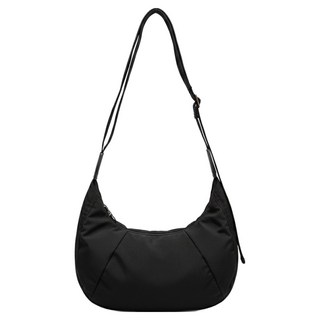 MDMS 寬肩帶斜挎包, 黑色大容量單肩包, 時尚休閒側背包, 黑色