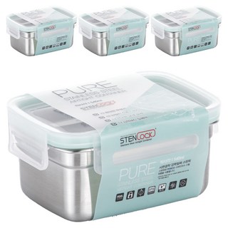 스텐락 퓨어 밀폐용기 직사각 4호, 4개, 540ml