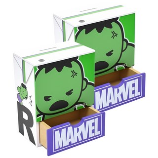 MARVEL 漫威 復仇者聯盟 鋁箔包造型 存錢筒 筆筒 收納置物盒, 浩克 綠色 + 紫色 + 白色, 2個