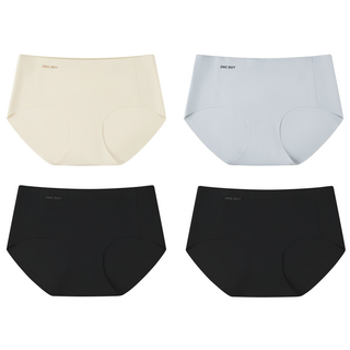 ONE BOY 舒適透氣抗菌無痕涼涼奶皮內褲4件組, 黑色 2件 + 杏仁白 + 月影灰